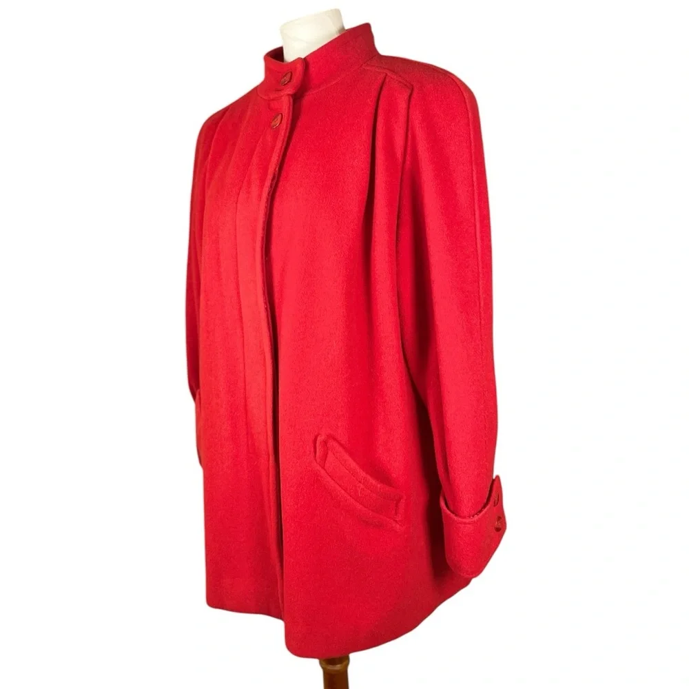 100% Wool Swing Coat Cape coat, size unknown. Vintage red stand up high collar - Picture 6 of 16